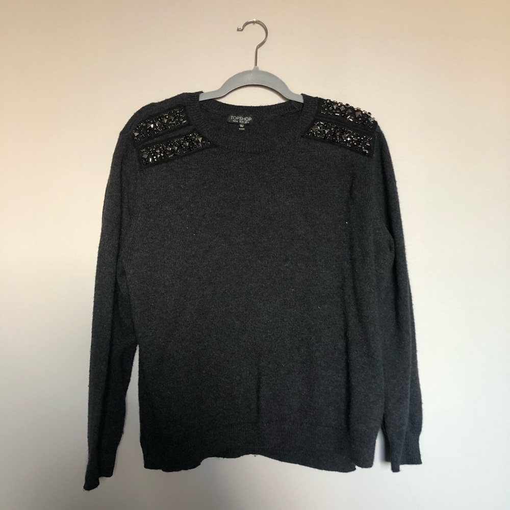 TOPSHOP Charcoal sweater with beaded shoulders